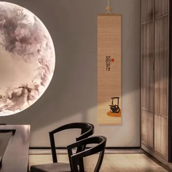 Бамбукова завеса висяща живопис Дзен китайски стил превъртане декоративна живопис хол проучване стена изкуство стая декор естетика