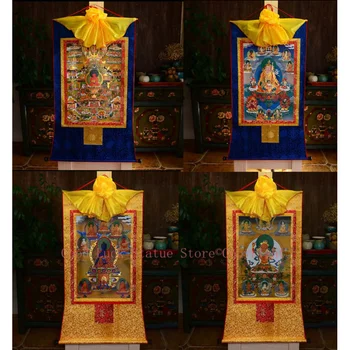 4PCS -Търговия на едро будистки консумативи--60CM --Bodhisattva Manjusri Padmasambhava Guru Rinpoche Буда Paradise Thang-ga Thangka изкуство