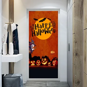 Хелоуин ужас монахиня призрак клоун 3d врата стикери дървена врата празник декоративни стикери стена стикери