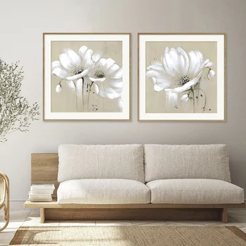 Реколта флорални бели акварел ръчно рисуване платно плакати стена изкуство печат картини спалня хол интериор домашен декор