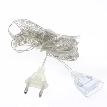  LED String Connection Wire, прозрачен проводник за превключване, европейски и американски стандартен голям щепсел, 3-метров удължителен проводник