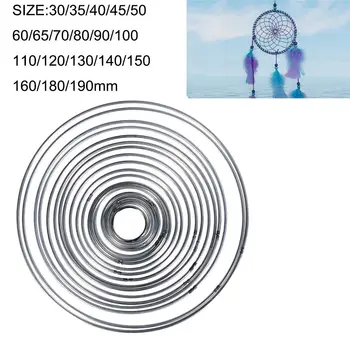 1PC Издръжлив многоразмерен кръгъл сребърен железен метален ловец на сънища обръч Добри заварени аксесоари за пръстени Ръчно изработени DIY занаяти мухъл
