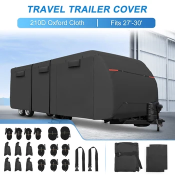 X Autohaux RV Cover RV Travel Trailer Cover пасва на 27'-30' Ветроупорен анти-UV капак на кемпер с допълнителни въжета и капаци за улуци
