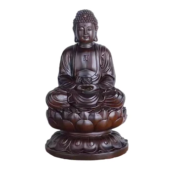 Голяма абанос издълбана статуя на Буда 9 инча висока статуя на Шакямуни цяла дърворезба будистка фигура орнамент дърворезба занаяти
