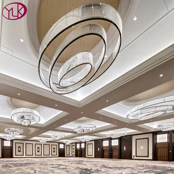 Голям хотелски проект персонализиран полилей луксозен пръстен дизайн кристална лампа модерна вила клубна декорация доведе осветително тяло