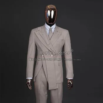 Официални мъже костюми по поръчка връх ревера сватба младоженец смокинги тънък годни бизнес мъжки блейзъри 2 броя комплекти Groomsmen костюм Homme