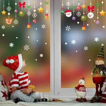 Стикери за прозорци Pvc Дядо Коледа Снежинка Сладък лосове Новогодишни орнаменти Електростатичен стикер 2023 Творчество Коледна украса