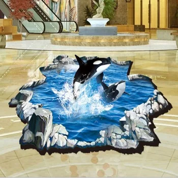 Подвижен стикер за стена, декорация на пода, водоустойчив стикер за пода на делфините, стикер за пода на банята