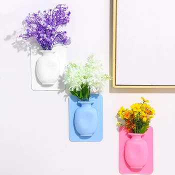 силиконова лепкава ваза декоративна стена растителни вази контейнер лесно сменяеми меки бутилки цветя саксия за домашен офис декор DIY