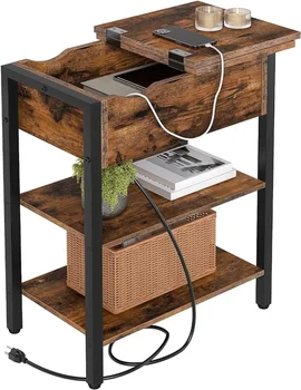  странична маса, флип енд маса със зарядна станция и рафтове, USB портове и електрически контакти, тясно нощно шкафче за малки пространства,
