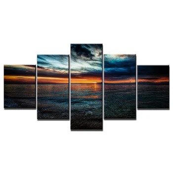 5 парче платно изкуство морски пейзаж вечер плаж HD отпечатани дома декор платно живопис картина плакат разпечатки безплатна доставка NY-6579A