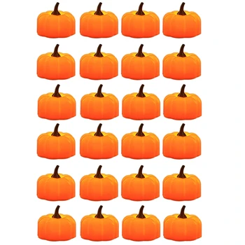 24Pcs 3D тиквени свещи пламък по-малко тиква светлини декор есен Деня на благодарността Начало Реколта камина Хелоуин декорации