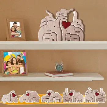 Персонализирана тема за семейство дървени слонове Арт Пъзел 2023 Настолни занаяти Декорации Персонализирани имена Коледен подарък за семейството