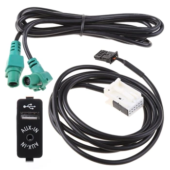 Car AUX USB гнездо превключвател стерео аудио кабел кабел кабел AUX IN комплект съвместим за E60 E61 E63 E64 E87 E90 E70 F25