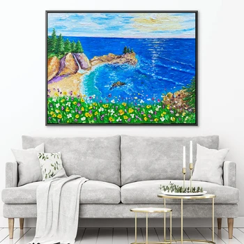 Ръчно рисувани с маслени бои Калифорния живопис морски пейзаж оригинално изкуство Big Sur impasto маслена живопис крайбрежни произведения на изкуството океански декор