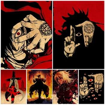 Демон вампир Алукард и Серас Виктория реколта стена изкуство платно живопис Hellsing анимация плакат и отпечатъци Декорация на дома