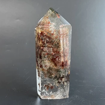 277g естествен камък зелен фантом кристал кула полиран градина кварц пръчка точка Рейки изцеление подарък стая декор обелиск Y1794