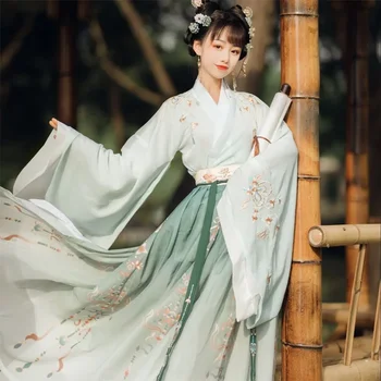 2 цвята оригинален WeiJin династия жени ханфу рокля набор традиционен китайски стил широк ръкав цвете бродерия древен костюм
