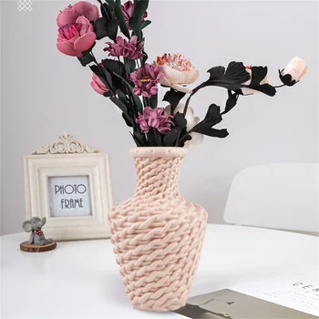 Модерна имитация ратан ваза маса цвете подреждане контейнер хол скандинавски стил пластмасови вази за дома декор орнаменти