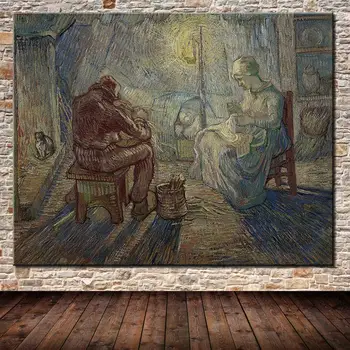 Mintura,Ръчно рисувани Винсент ван Гог Light Miners двойки известни маслени бои живопис върху платно, за хол, декорация на дома картина