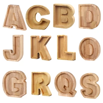 LBER дървени персонализирани прасенце банка играчка азбука за деца пари буркан монета възрастни спестяване кутия писмо декор