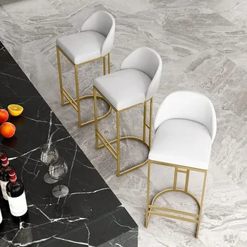 Nordic Бар столове Мебели за дома Високи крака столове Облегалка кожен стол модерен минималистичен ковано желязо високи столове за кухня