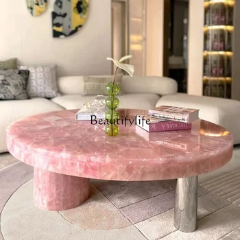 Натурална розова нефритена мраморна маса за чай кръгла италианска маса за чай