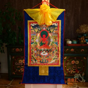 Търговия на едро с будистки консумативи--120CM голям --НАЧАЛО ИЗКУСТВО Тибетски будизъм Амитаба Буда Чисти елисейски полета Thang-ga Thangka изкуство