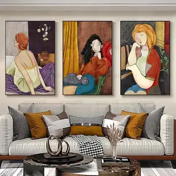 реколта платно живопис елегантен женски портрет хол спалня кафене стена декорация Hd печат модерен плакат