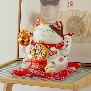 9 инчов керамичен примамващ котка Maneki Neko орнамент Фън Шуй декорация люлка Lucky Fortune котка батерия / USB захранва