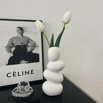 1 бр 10.5 * 25cm Керамични камъче форма ваза хол Desktop цвете аранжировка декорация дома фоайе декоративни цветни изделия