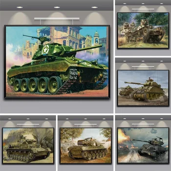 Танкове битка плакат печат резервоар атака платно живопис стена изкуство картина за военни ентусиасти хол дома декор Cuadros