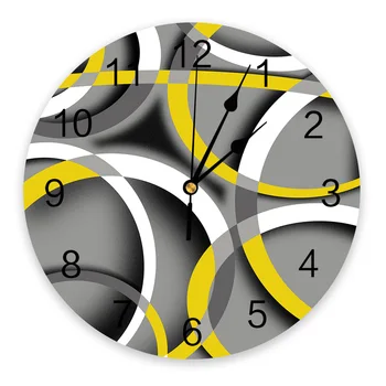 Abstract Модерно изкуство Геометрия Жълт стенен часовник Тихи цифрови часовници за дома Спалня Кухня Декорация на хола