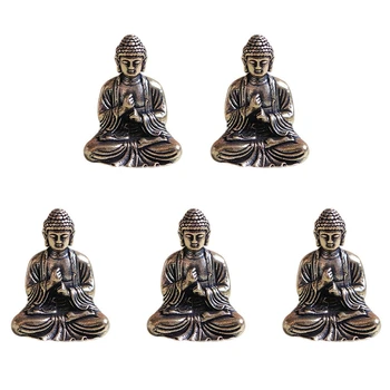 5X Мини статуя на Буда Бронзова статуя на Буда Китайски будизъм Чист меден бронз Статуя на Буда Шакямуни