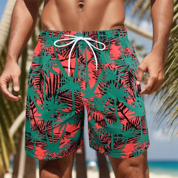 Бохемски реколта съвет шорти за мъжки тропически растения печат хлабав шнур шорти панталони лято плаж ваканция ежедневни облекла