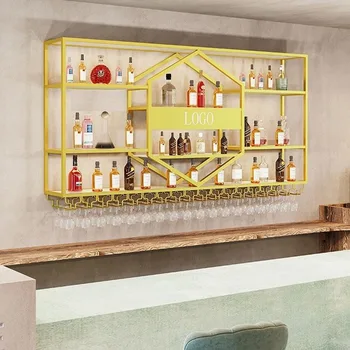 Стенен монтаж бар кабинет висящи злато дома колона дисплей дизайн стифиране желязо куб вино багажник сватба Schrank кухненски мебели