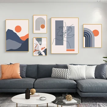 абстрактен реколта плакат слънце и луна платно живопис дъги модерно изкуство печат геометрична линия стена картина за хол декор