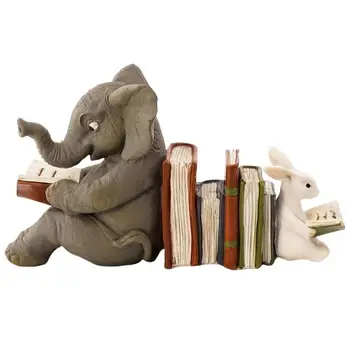 Elephant and Rabbit Reading Learning Statue Bookend Statue Decoration Resin Animal Statue Decoration Home Decor
