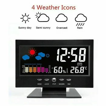 Времето часовник цветен екран LCD цифров дисплей термометър влажност метър безжичен часовник колоритен LCD аларма календар времето