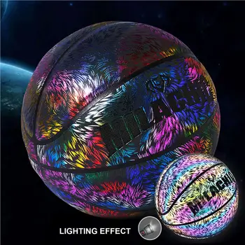 Холографски светещ баскетбол отразяващ баскетбол нощна игра баскетбол с инфлационна помпа за вътрешен открит баскетбол