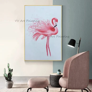 The Cuadros животински маслени бои живопис от ръка ръчно изработени птица маслена живопис розов природата картина Cuadros дома стая без рамки