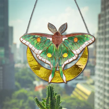 Испански лунен молец оцветени акрилни прозорец висящи, пеперуда стена декор за любителите на пеперуди housewarming подарък за дома