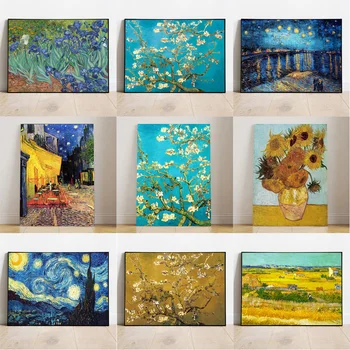 Ван Гог класически известен живопис бадемов цвят плакати и отпечатъци звездна нощ платно изкуство реколта стена декор снимки за стая