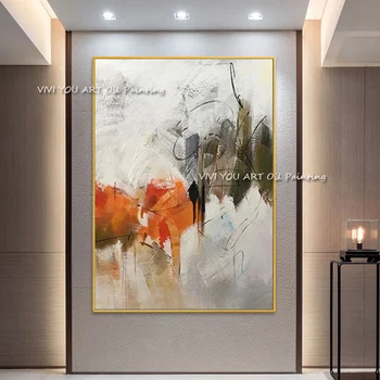 Модерна абстрактна маслена живопис върху платно 100% ръчно изработена оранжева абстрактна текстурирана стена арт картини за хол домашен декор