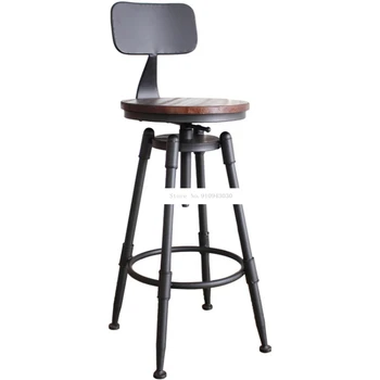 Ретро американски страна стил въртящ бар стол стол табуретка желязо изкуство дърво/мека възглавница седалка високо табуретка въртящи се повдигащи бар стол