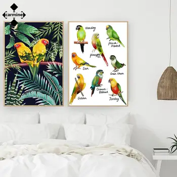 Скандинавски стил платно живопис акварел стена изкуство плакати и отпечатъци тропически папагал печат картина за дома скандинавски декор