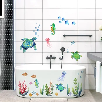 карикатура морска костенурка Seahorse стена стикери детска стая баня декорация стенопис дома декор самозалепващи морски животни тапети