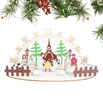 Недовършени дървени Рождество Христово Сцена Комплект Дърво Раждането на Исус Декорация за хол Спалня Проучване Сцена Декорация Занаяти