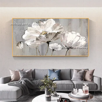 100% ръчно изработени бели цветя абстрактна живопис с маслени бои върху платно плакати платно Cuadros стена изкуство картина за хол декор