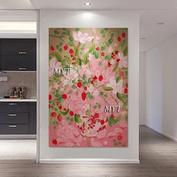 Розови цветя и ягоди Абстрактна маслена живопис върху платно Showpiece за декорация на дома платно акрилно изкуство модерна картина